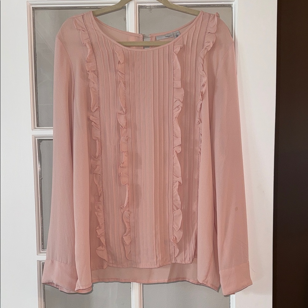 Halogen Blush Ruffle Trim Blouse